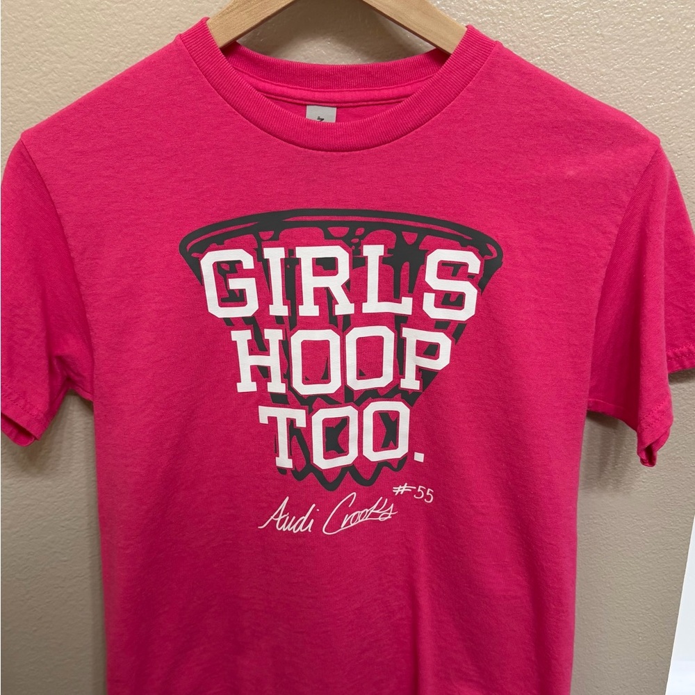 Gildan Hot Pink "Girls Hoop Too" Graphic Tee by Audi Crooks #55 - ISU